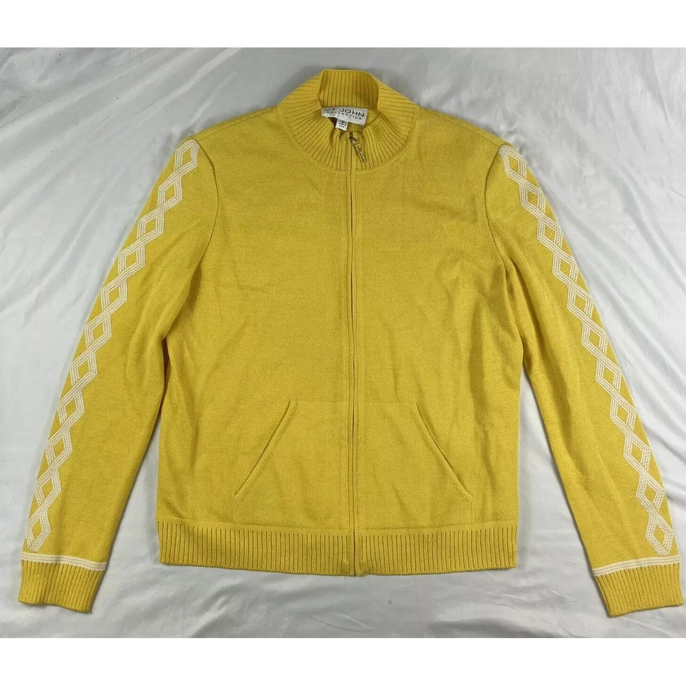 ST JOHN Collection Yellow White Patterned Full Zip Womens Jacket Small - Picture 4 of 9
